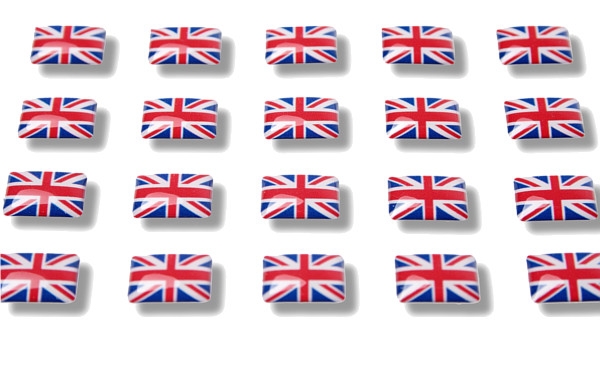 Flag stickers Great Britain > Format: 10x7mm self-adhesive > Flags with  additional epoxy dome - Name badges Made in Germany ➤ badgetec® Online Shop