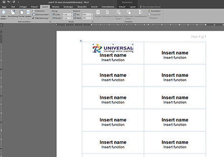 Print templates for name cards/MS Word